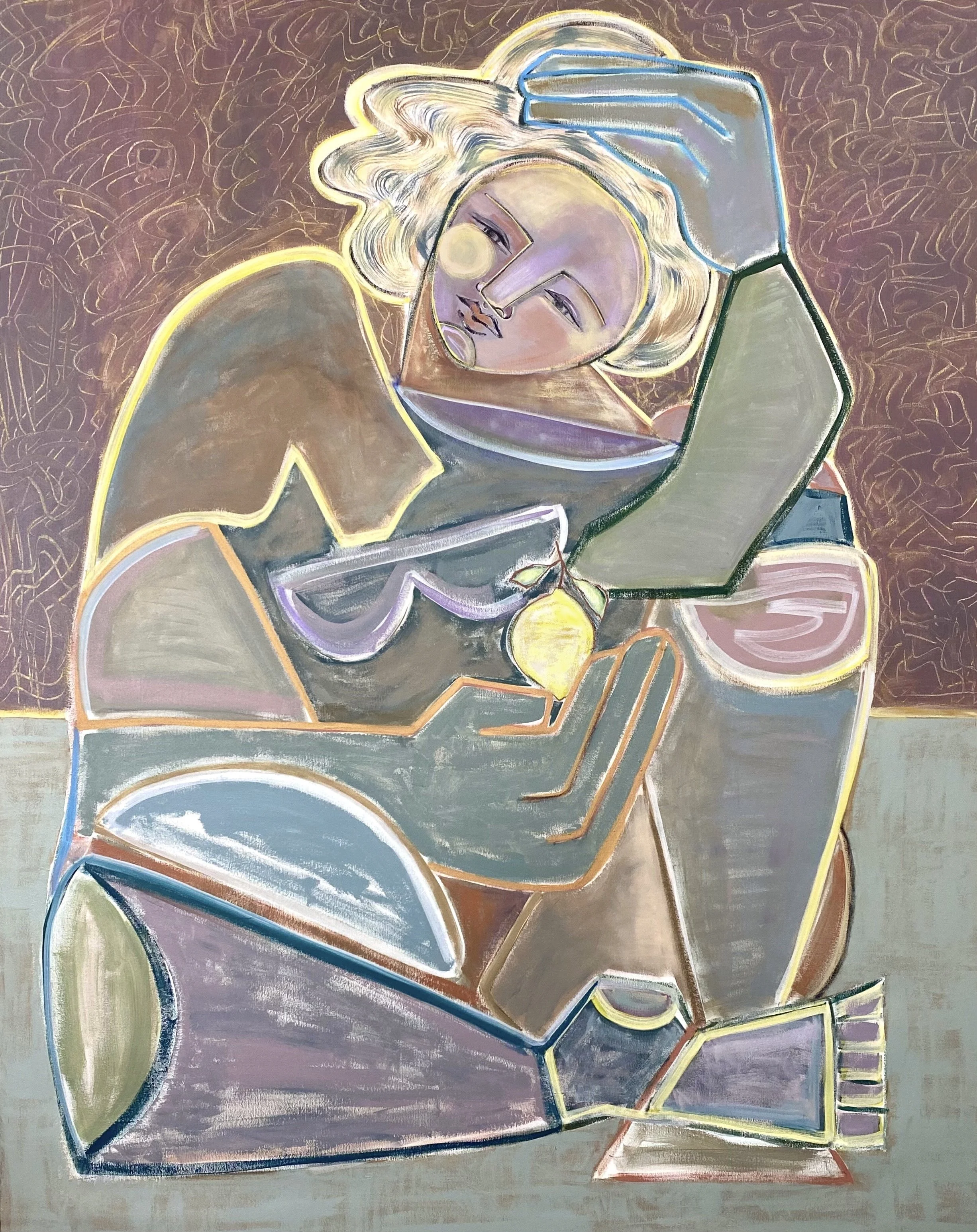  A Lemon a Day, Mixed media painting on canvas, 48x60, 2024 