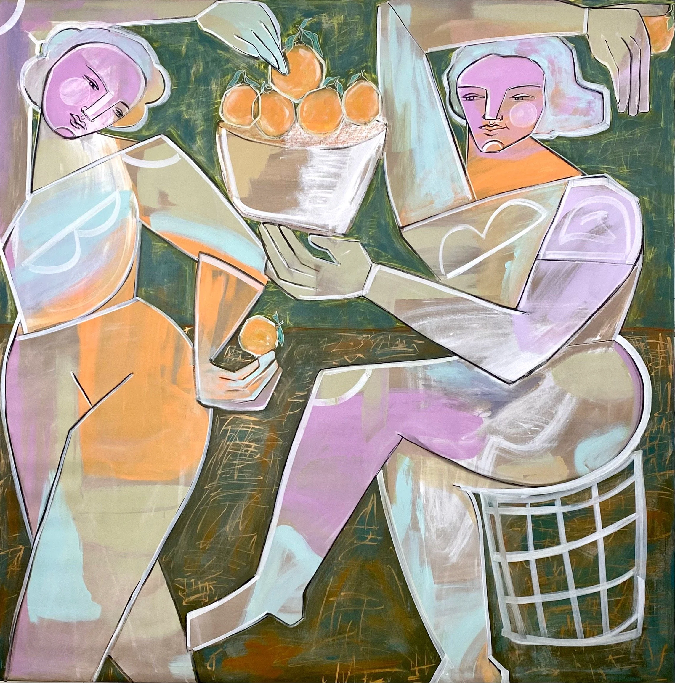  Basketful of Oranges, Mixed media on Canvas, 60x60, 2024 