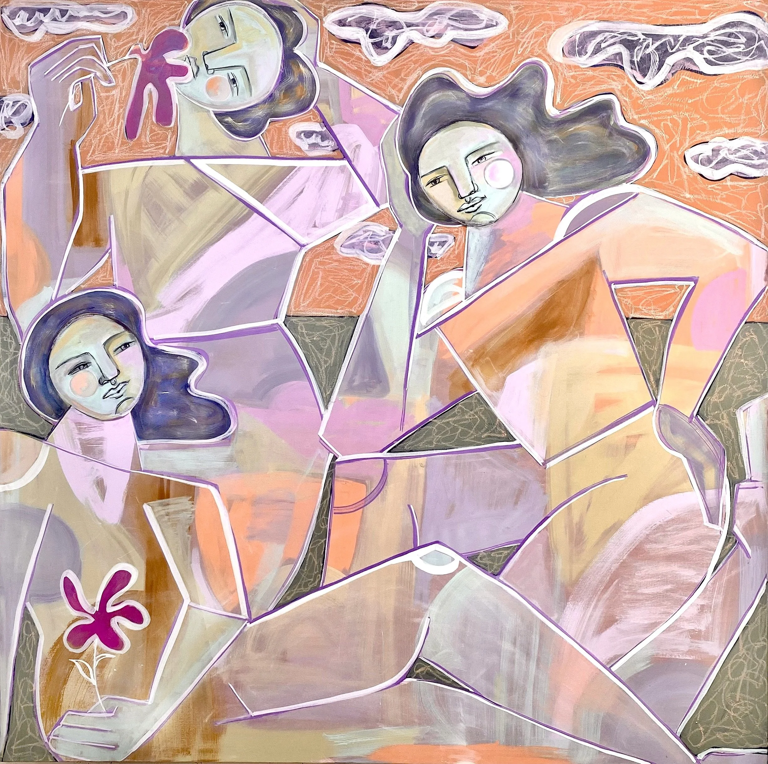  Cloud Gazing, Mixed media painting on canvas, 60x60, 2024 