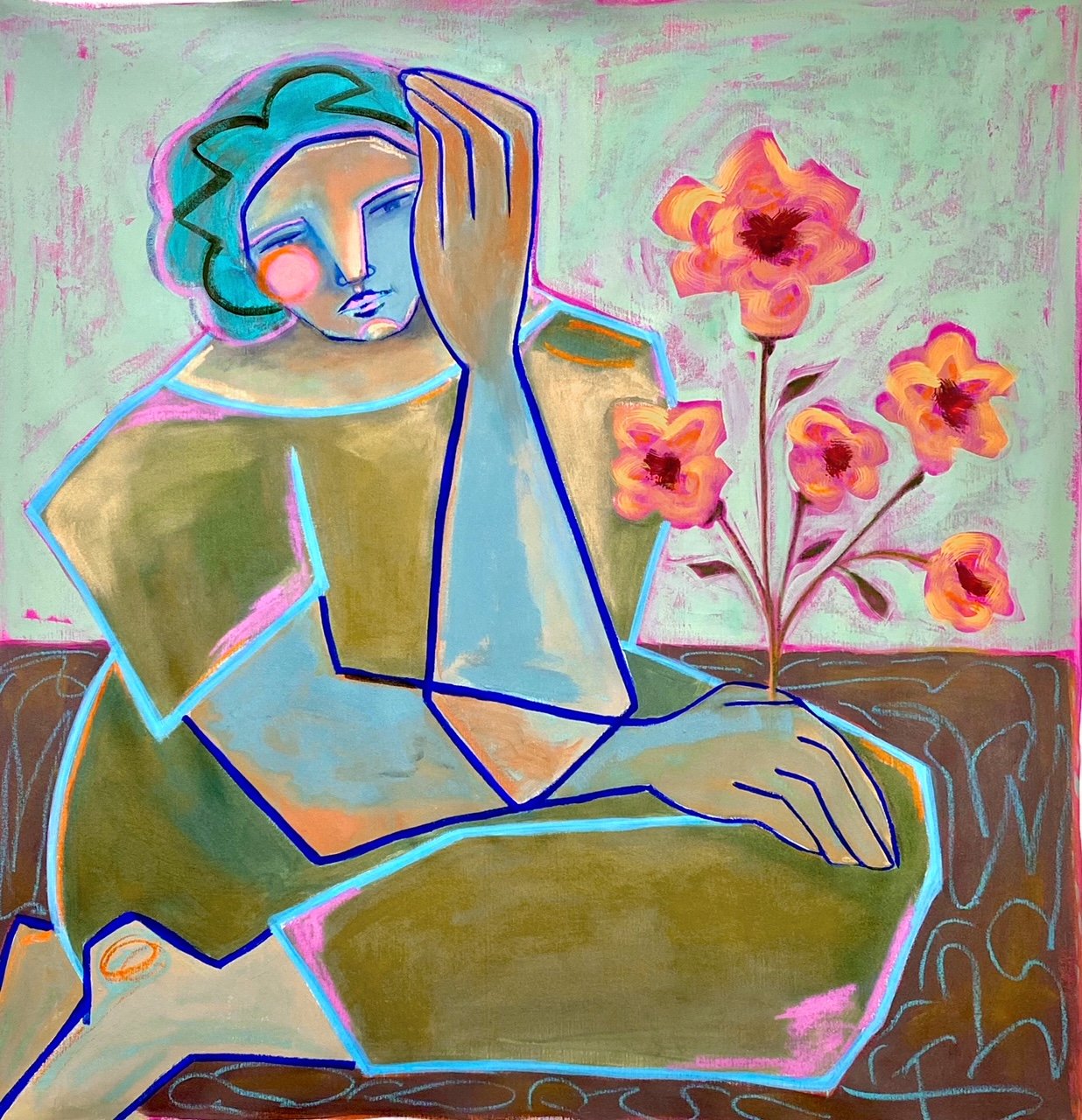 Woman with Wild Roses 42x42.JPG