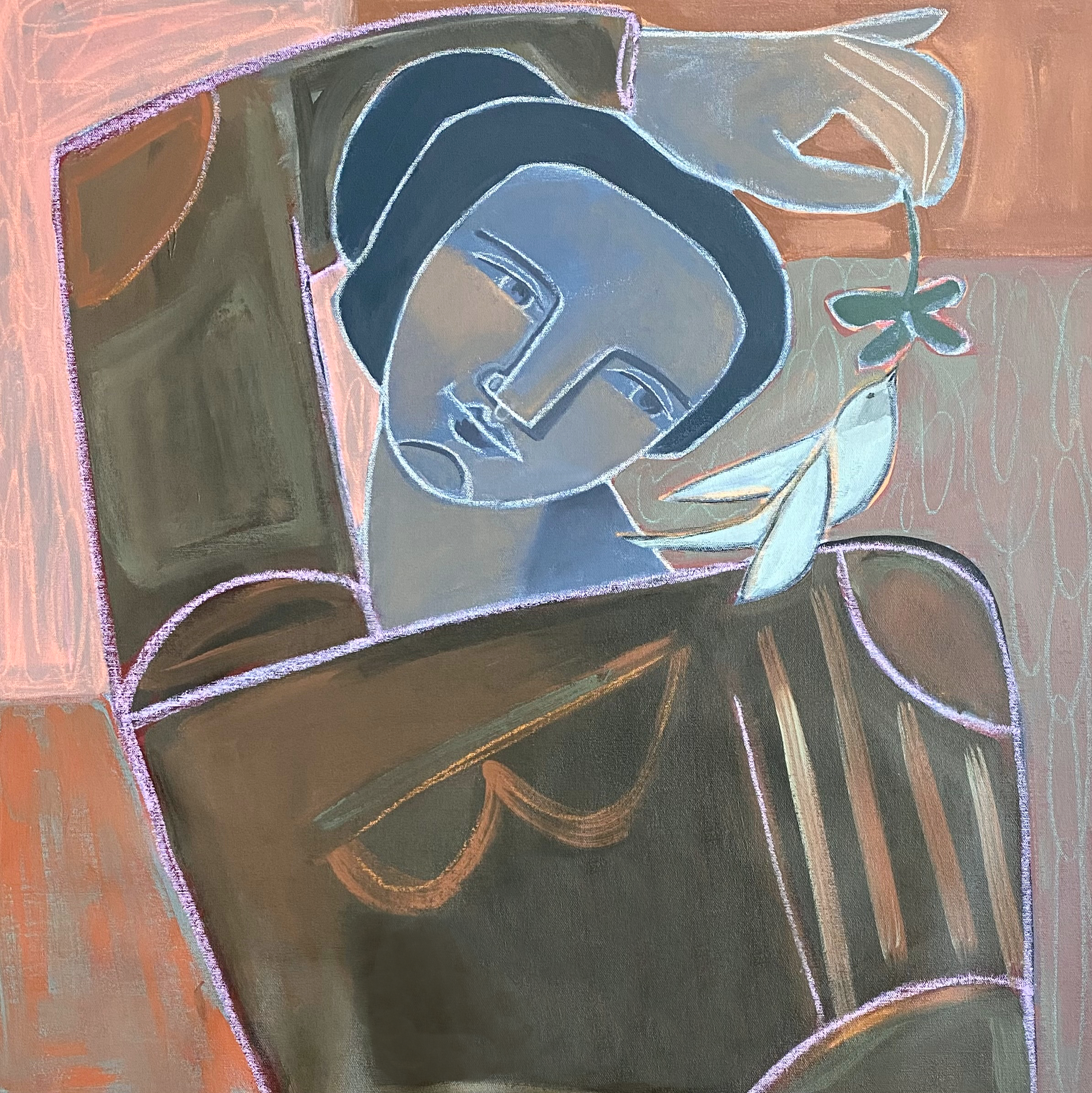 Woman with Bird Holding Clover