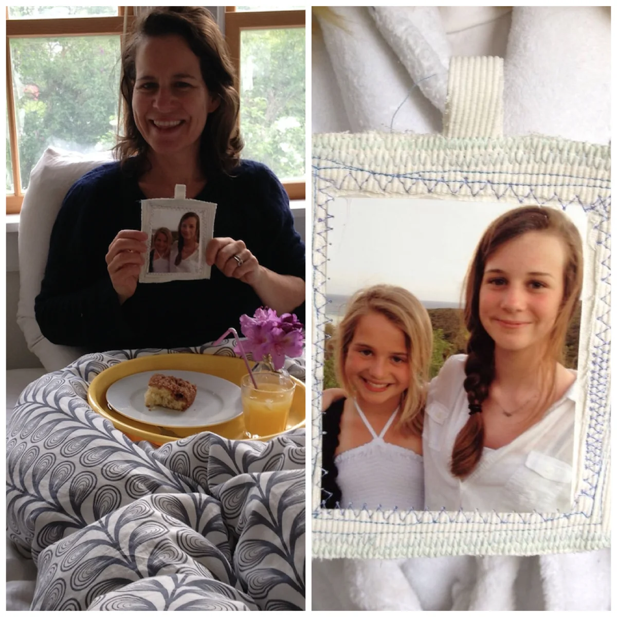 Throw back: Mother's Day breakfast in bed 2012 with Maisie's homemade coffee cake and hand-sewn photo card.