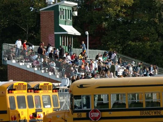 In this 2016 photo, Mount Pleasant High School students evacuate the school and wait in the bleacher stands outside while Delaware State Police search the school after receiving a bomb threat. (Photo: CARLA VARISCO/STAFF PHOTOGRAPHER)