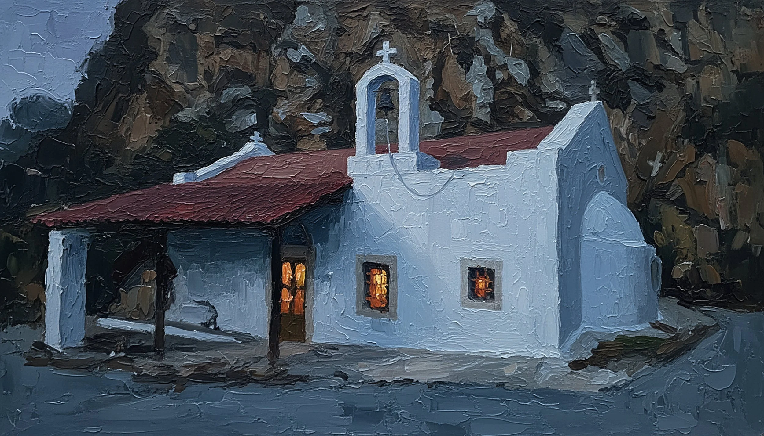 "Chapel in January", Oil on Canvas, 9 x 16", 2024