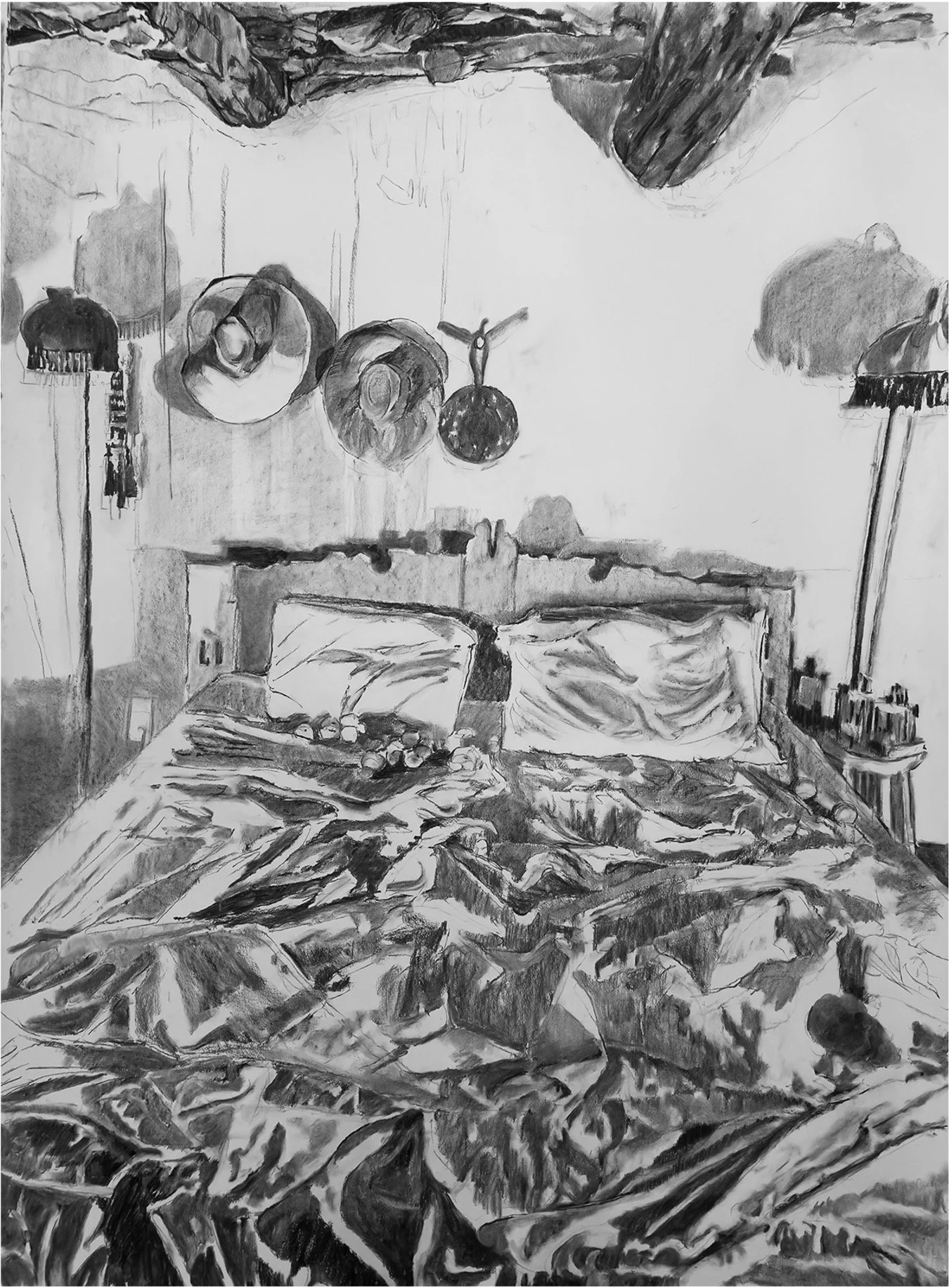 "Bed", Charcoal on Paper, 48 x 96"