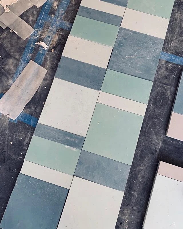 Custom tile pattern for a kids’ bathroom floor... let’s do this!! #filmoreclark #bathtile #interiordesign #tilepattern #ljbhomedesign