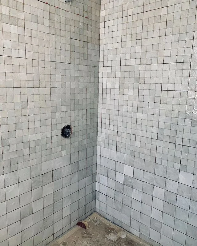 Cle tile with a chance of showers! #zellige #glazedterracotta #tilepattern #ljbhomedesign