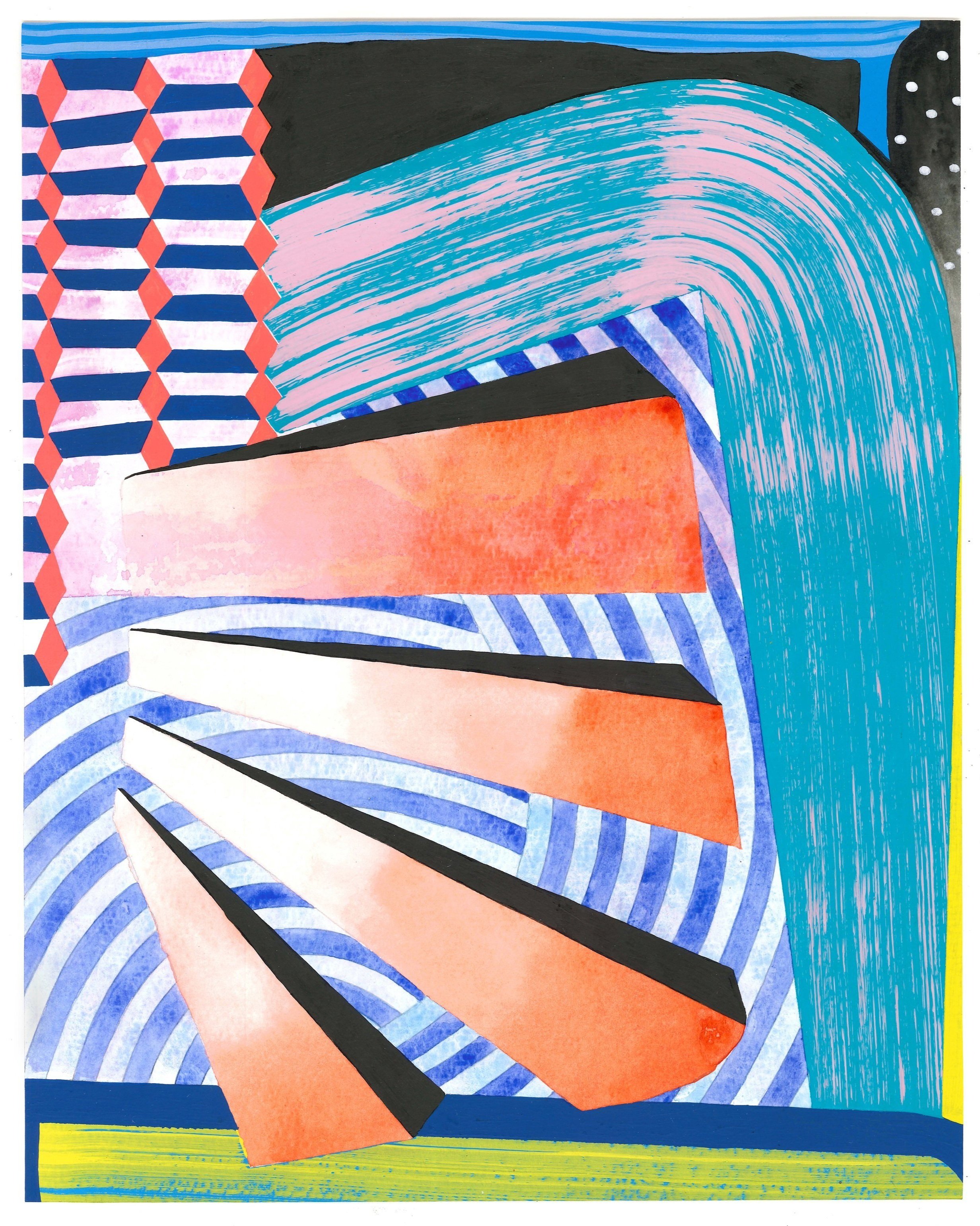 The Surprise Results of Old Plans Acrylic and ink on paper 11 x 14”, 2019