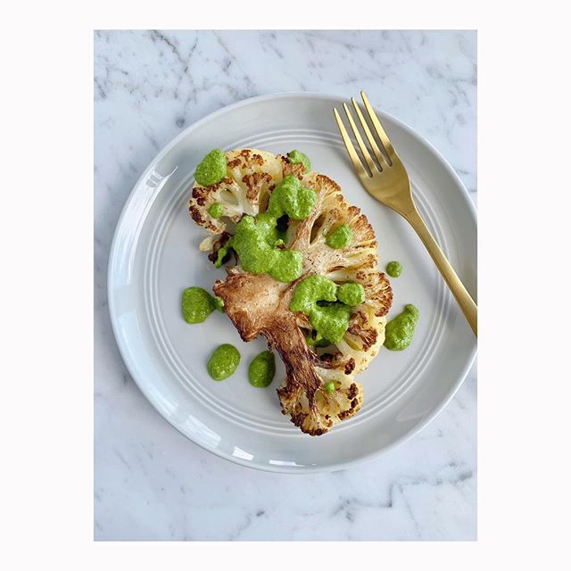 Not sure what to make for dinner tonight? How about a cauliflower steak with chimichurrui sauce. The first time I had this dish was at @theranchmalibu and it&rsquo;s become a Sunday dinner staple for me. I like to keep it simple and eat it just like 