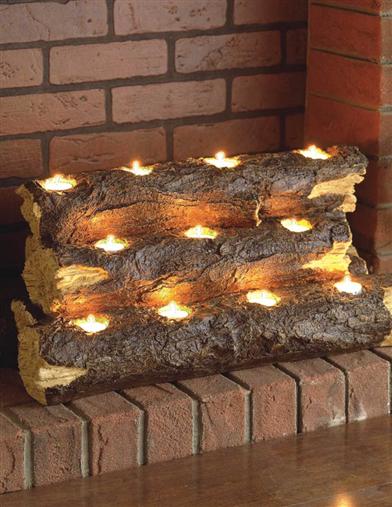 (2) Logs 'n Lights - D.I.Y. Driftwood + Tea Light Fireplace via Life Hack .