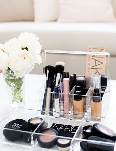 Acrylic Makeup Storage, approx. $25 USD, from Muji