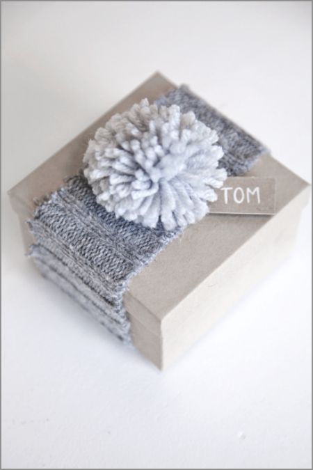 Sweater and Pom Pom Repurposing via Boxwood Clippings