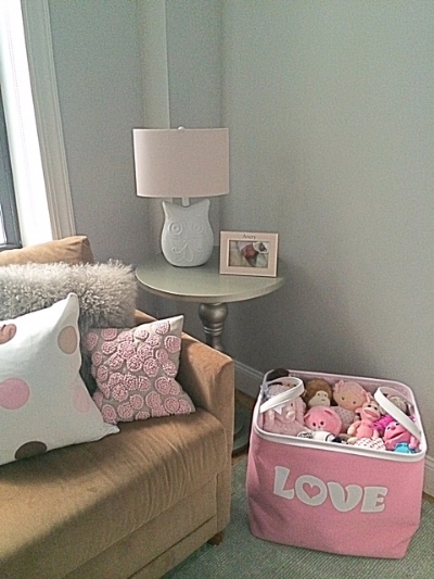 The owl lamp and "love" bin (both Homegoods steals!) came with as well.