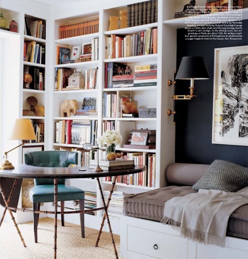A more traditional daybed/library scenario via Halycon Style Blog