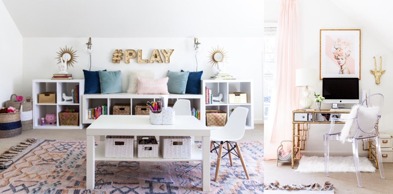 And I saved the best for last! This gorgeous and girly playroom + office via Style Your Senses blog. DROOL!
