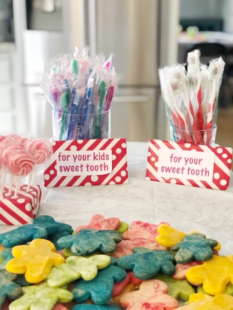 And, so no one had to get a cavity filling as a result of coming to Avery’s birthday party, we included pre-pasted tooth brushes for both adults and kids. Must be the mom in me, but it made me feel...