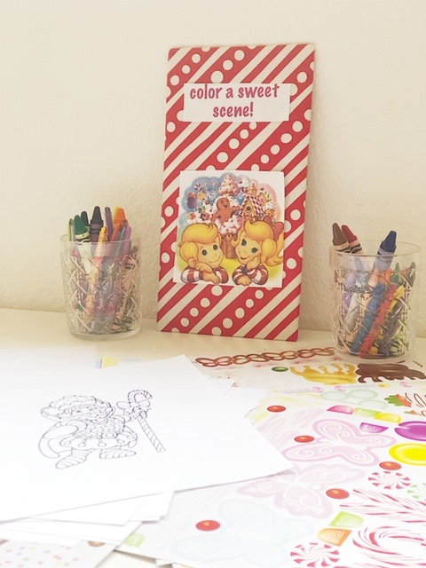 One of the activity stations - I simply google image searched candy land coloring scenes and printed them. I also got a Melissa and Doug sticker book that was a big hit!