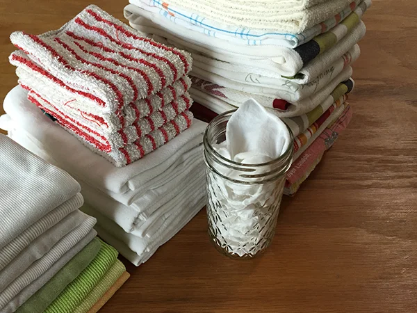 Zero-Waste fixtures: dust rags, dish-scrubbing towels, napkins, kitchen towels and "tissues"