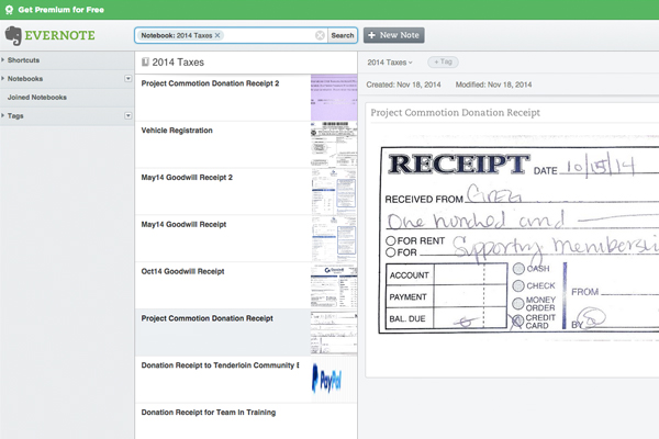 An Evernote notebook for my 2014 Taxes