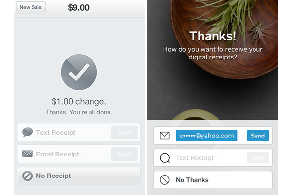 " No Receipt " and " No Thanks " from vendors using Square