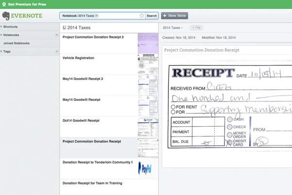 An Evernote notebook for my 2014 Taxes