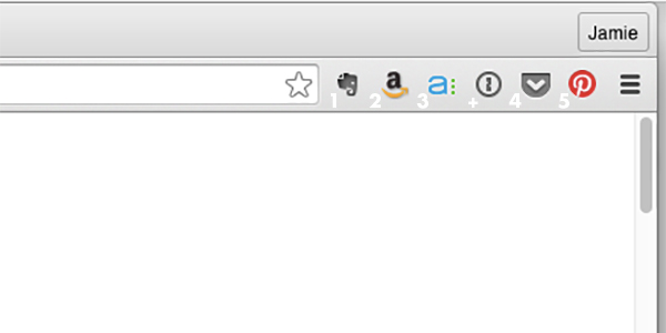 (1. Evernote, 2. Amazon, 3. Asana, 4. Pocket, 5. Pinterest. + 1Password, we can discuss later)