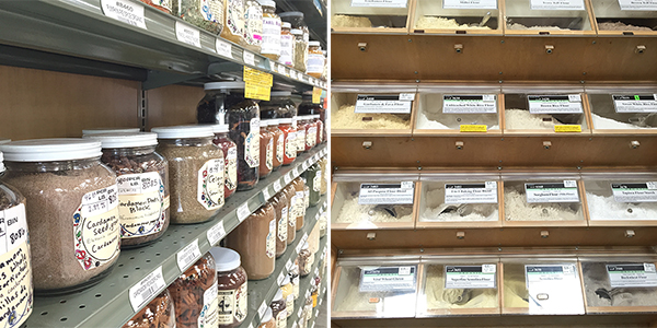 (The bulk bins of a store like Rainbow)