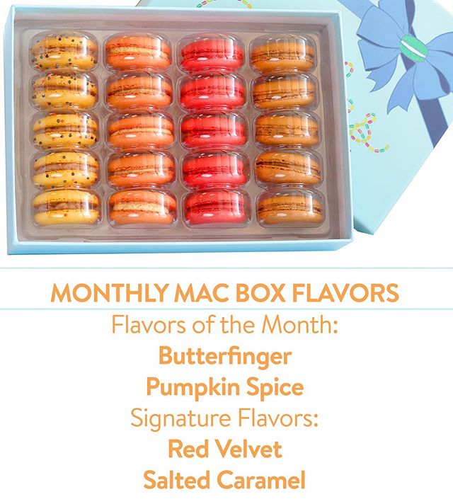 Every month, Chelles curates a new Monthly Mac box with two new Flavors of the Month, and two Signature Flavors for FREE shipping! Click the link in our bio to treat yourself to these fall inspired macarons👌 #macarons #fall #fallflavor #pumpkinspice