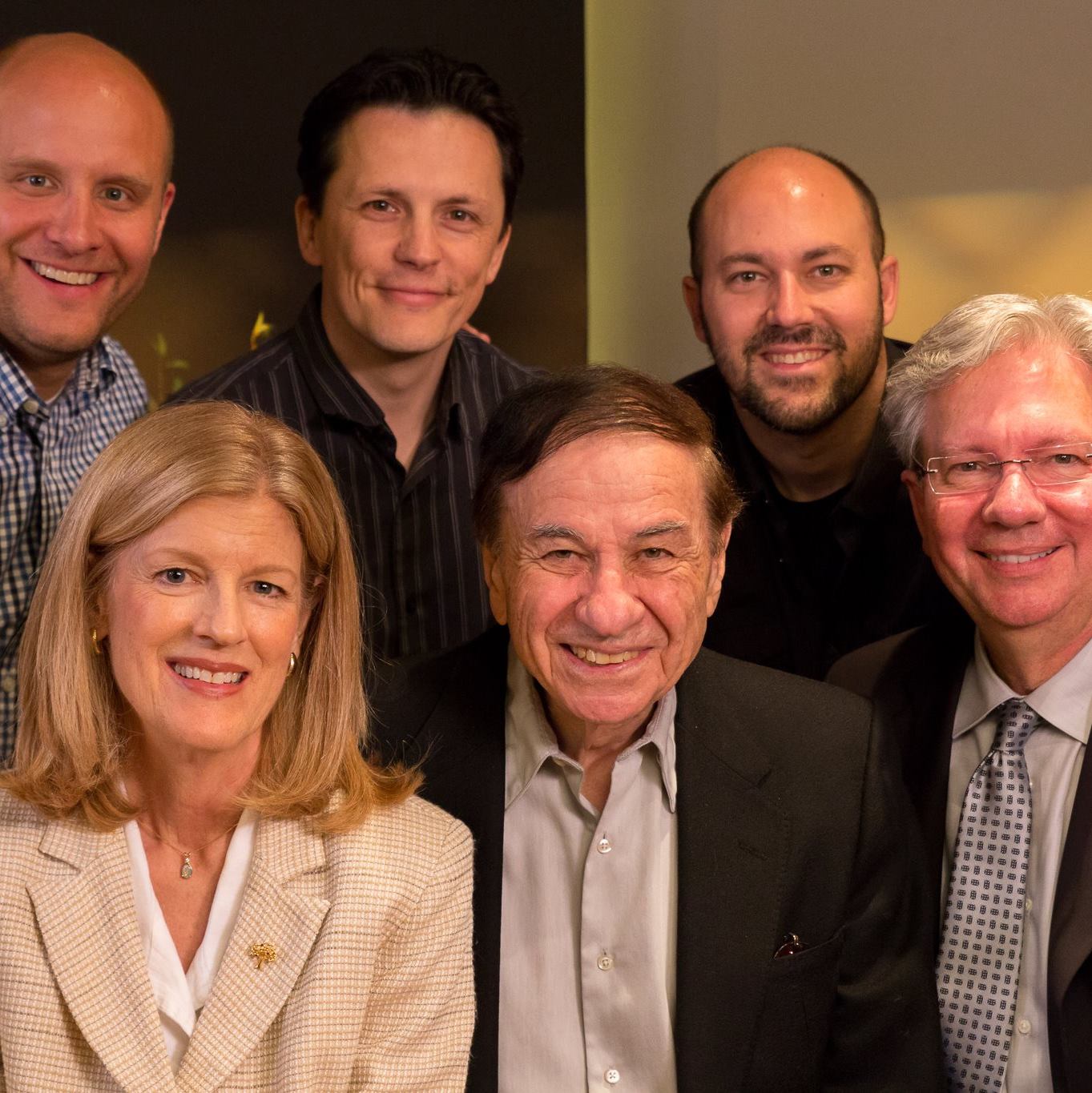 Richard Sherman with show creators Victor Pesavento and Jonathan Hughes, conductor Steven Allen Fox, Film Music Foundation President Patrick Russ and Linda Danly 