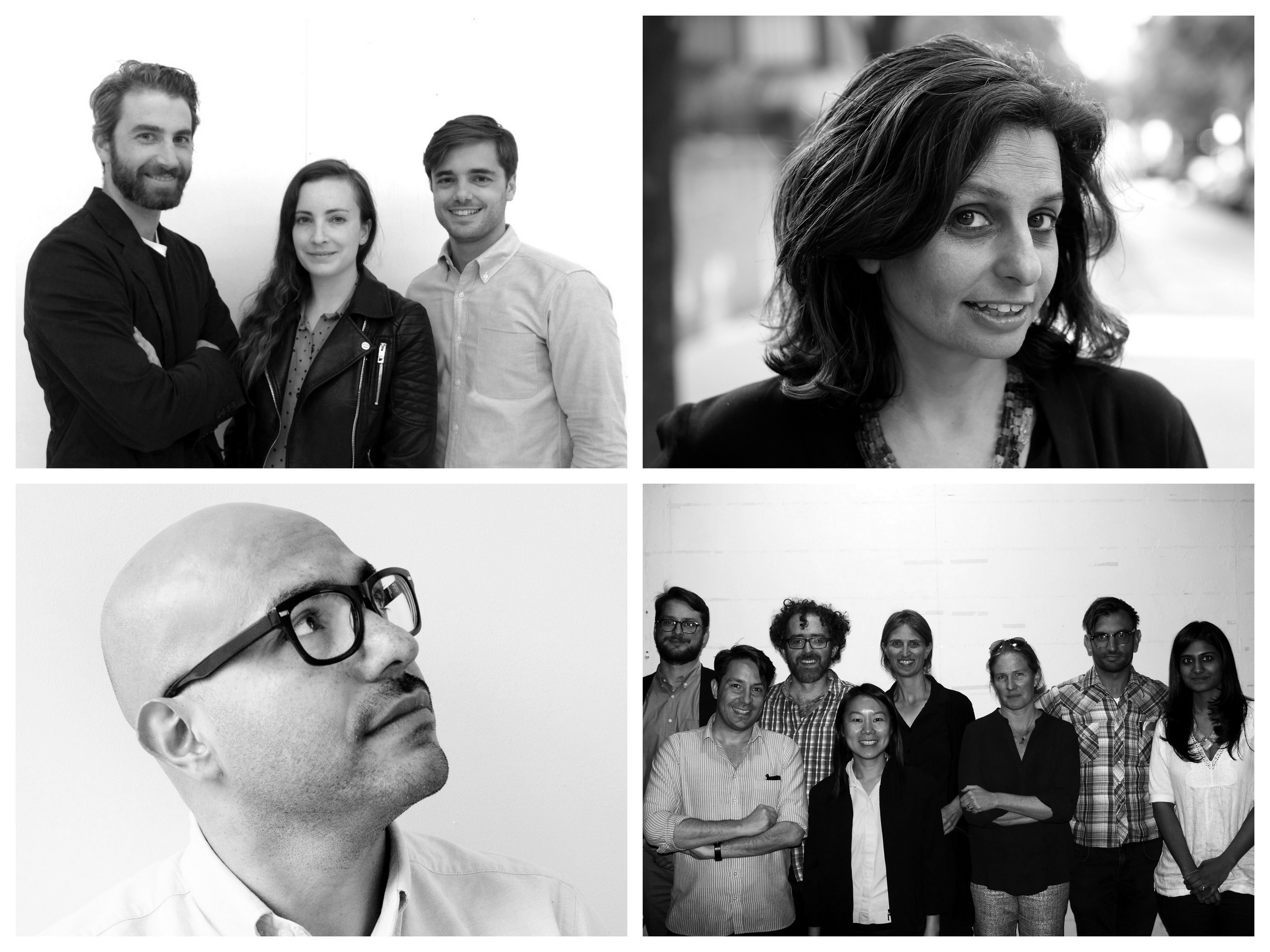 IPA Fellows. Clockwise from top left: Nathan Rich, Miriam Peterson, and Sagi Golan; Nadine Maleh; Kaja Kühl (rear, center) with Columbia University Graduate School for Architecture, Preservation and Planning’s 5 Borough Studio; and Quilian Riano. Photos courtesy IPA Fellows.