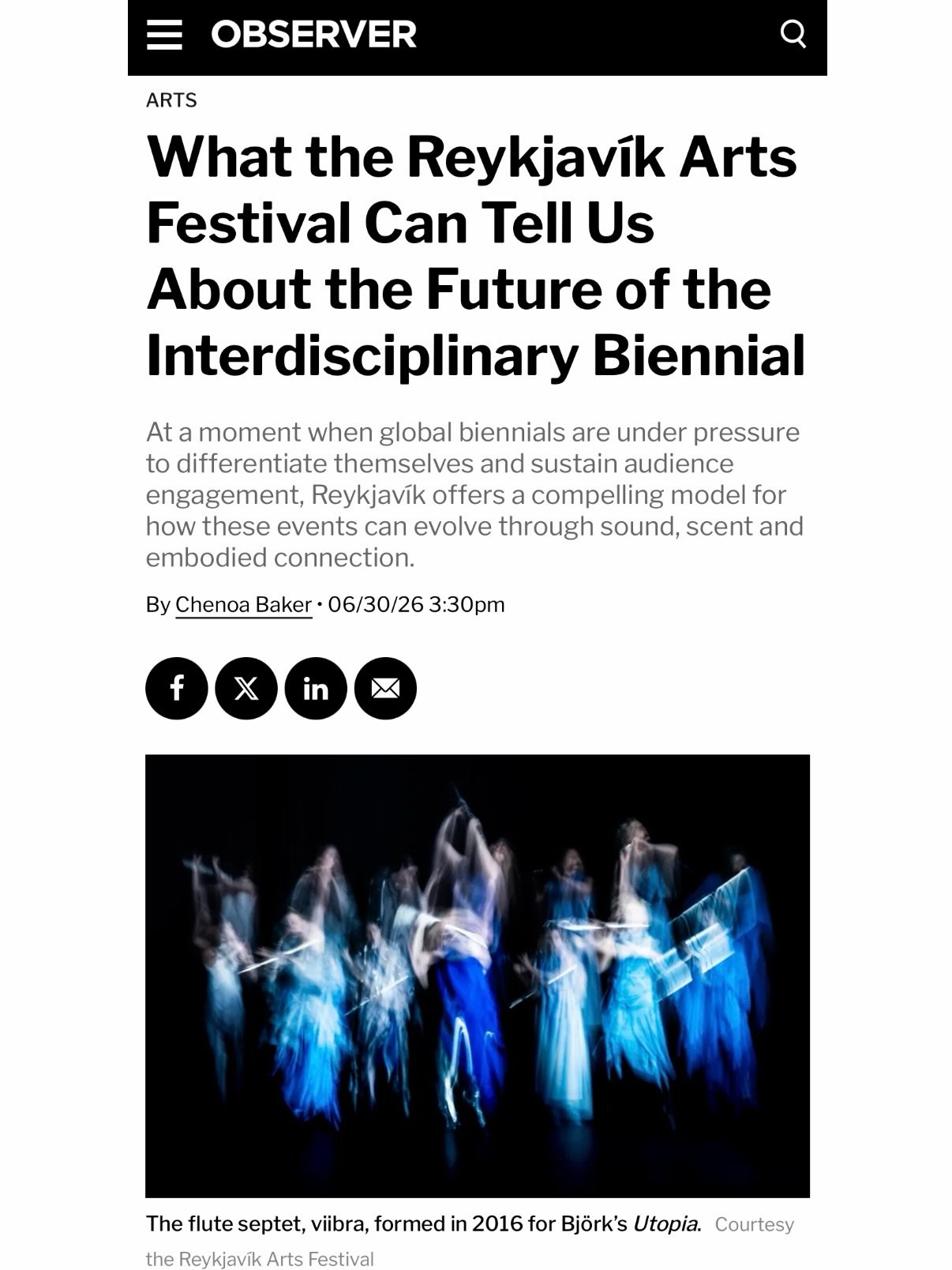 &ldquo;Their polyphonic respiration functioned like wind, creating a call-and-response rhythm that rippled through space&hellip;&rdquo; &ldquo;&hellip;creating a sphere of sound&rdquo;

Chenoa Baker for @observer