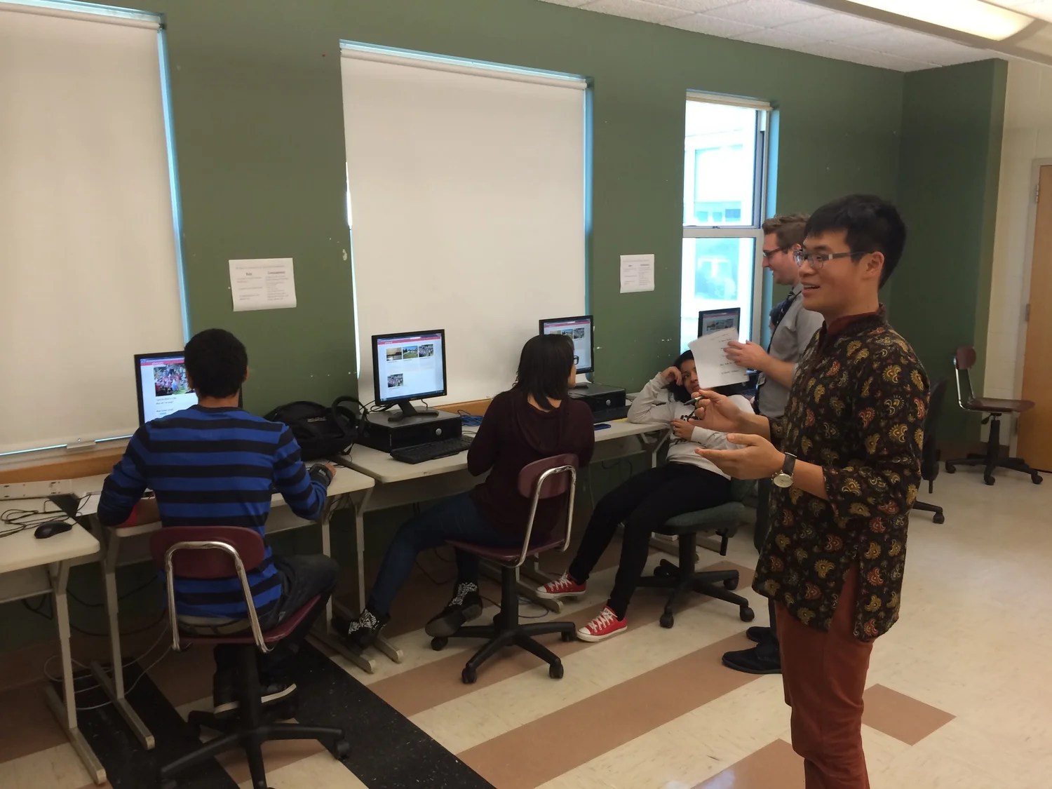 Running the weekly check-in at the high school.