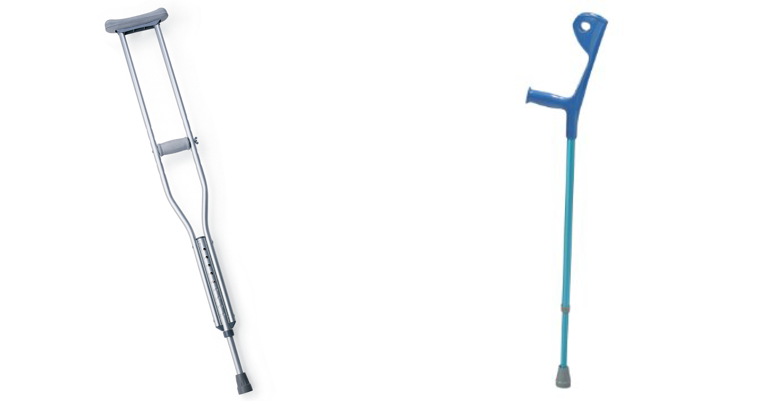 Traditional underarm crutch on left, forearm crutch on right.