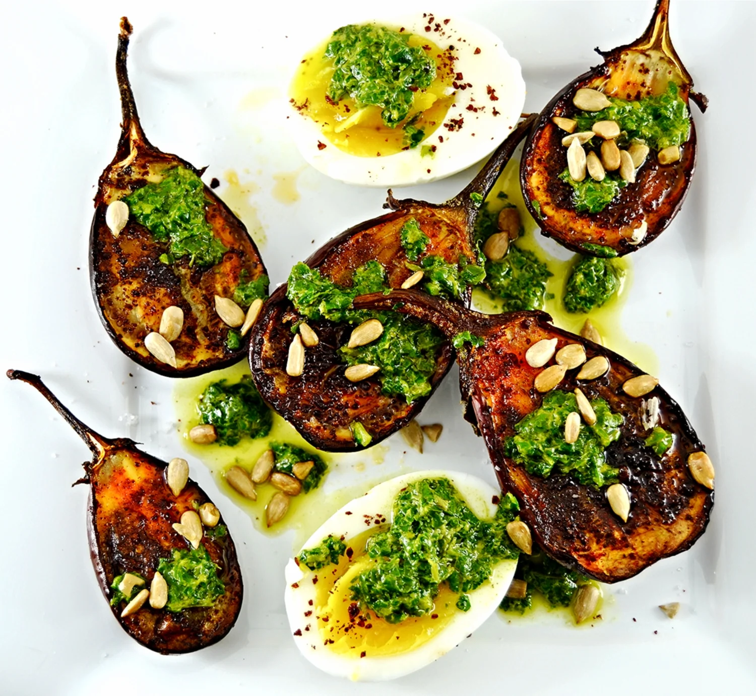 Sumac Roasted Eggplant with Salsa Verde Eggs