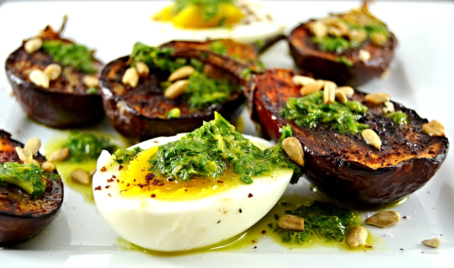 Sumac Roasted Eggplants with Salsa Verde