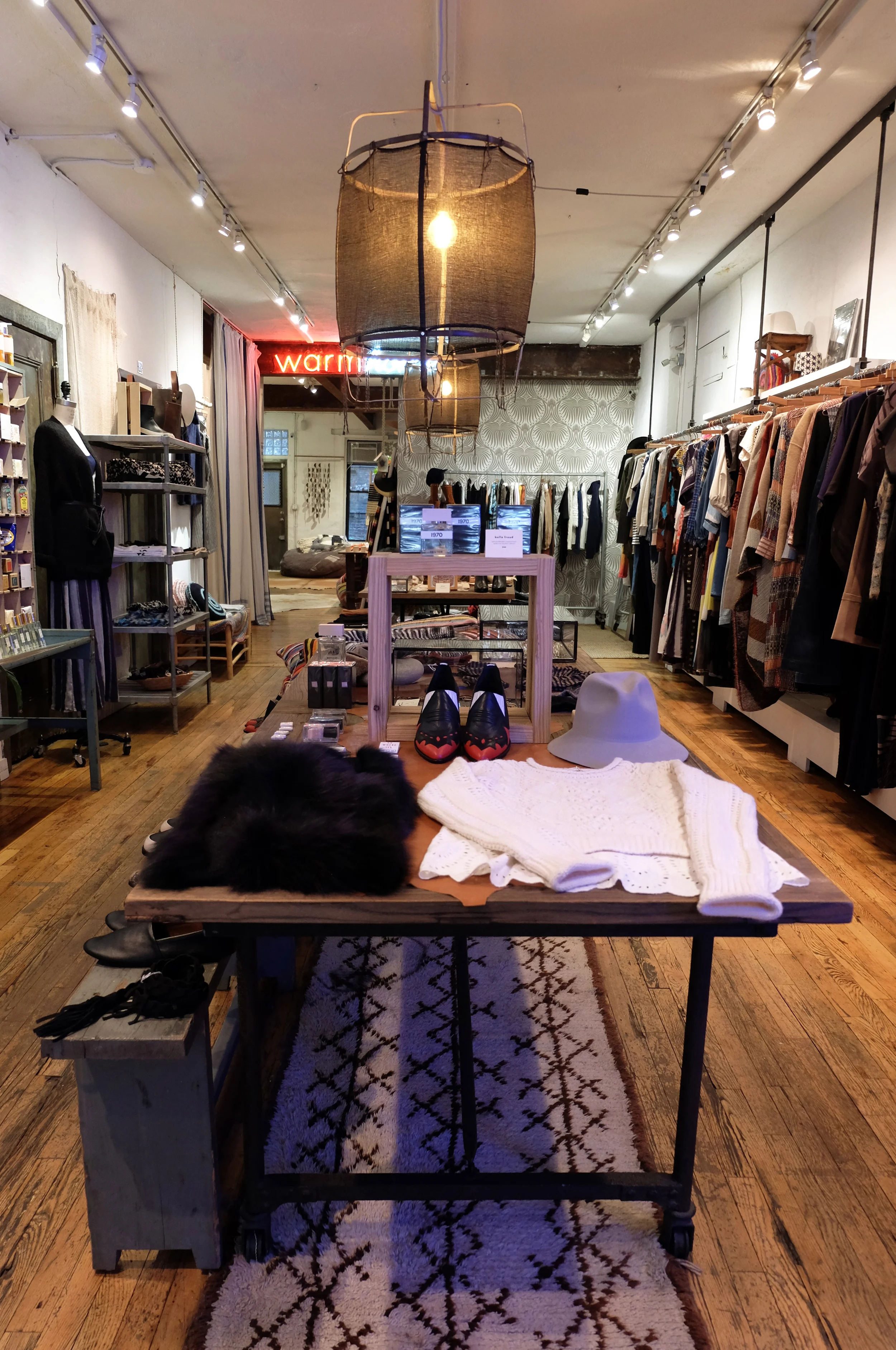Warm / 181 Mott Street. New York, NY 10012 / 212-925-1200 Ryan Roche wool suede hats? Roseanna print and textures? Giada Forte jackets, Mother Jeans, and Raquel Allegra tie-dye? Yes please!