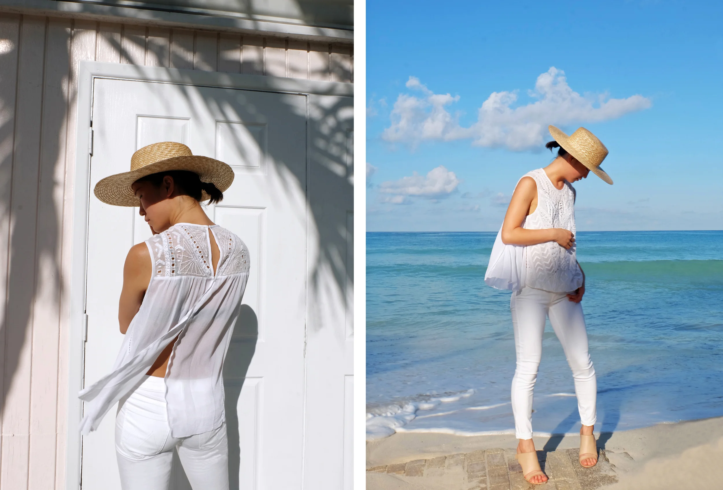 Chelsea Flower top , Mother denim , Vince sandals, J.Crew hat