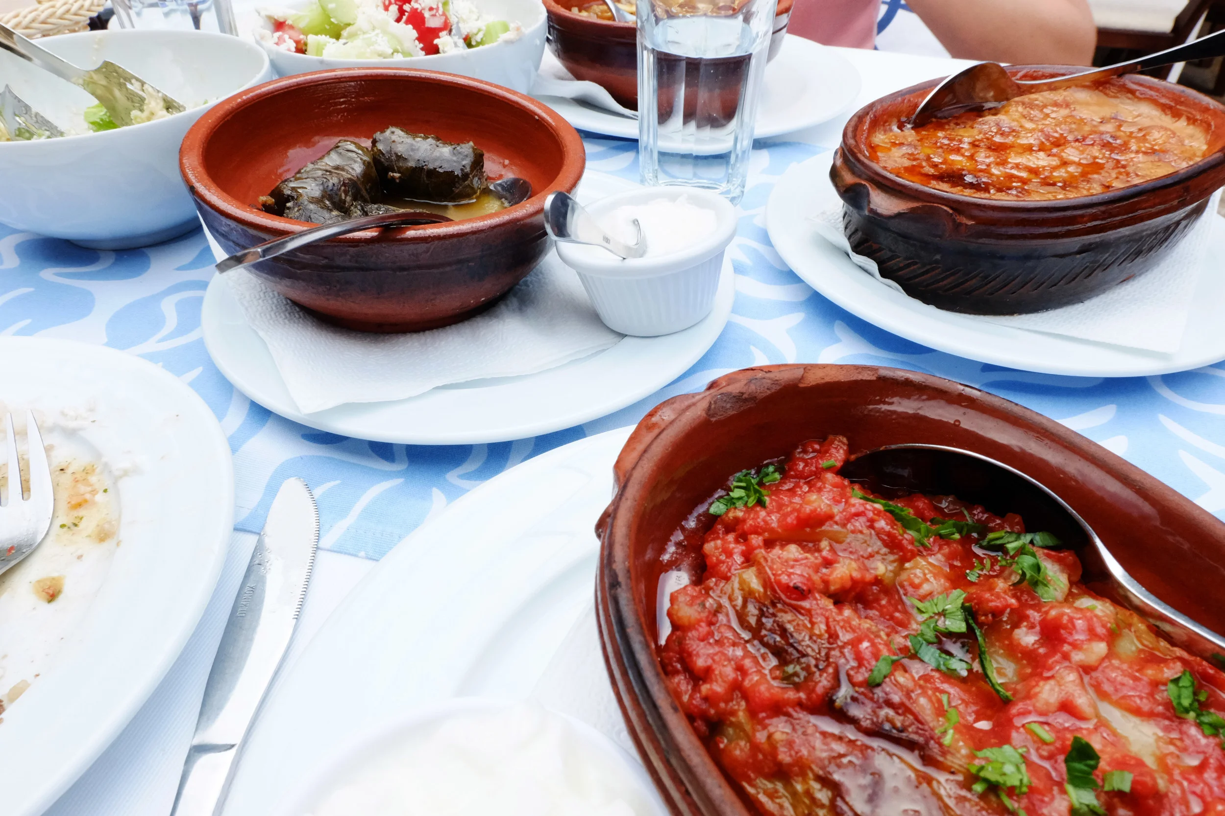Sarma with grape leaves. Stuffed red peppers. Tavche Gravche.