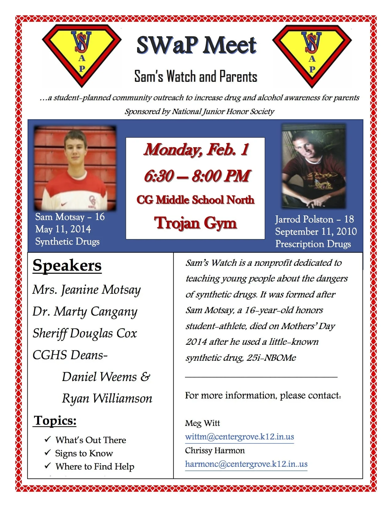 Center Grove School SWaP Meet:  Sam's Watch and Parents' Meeting