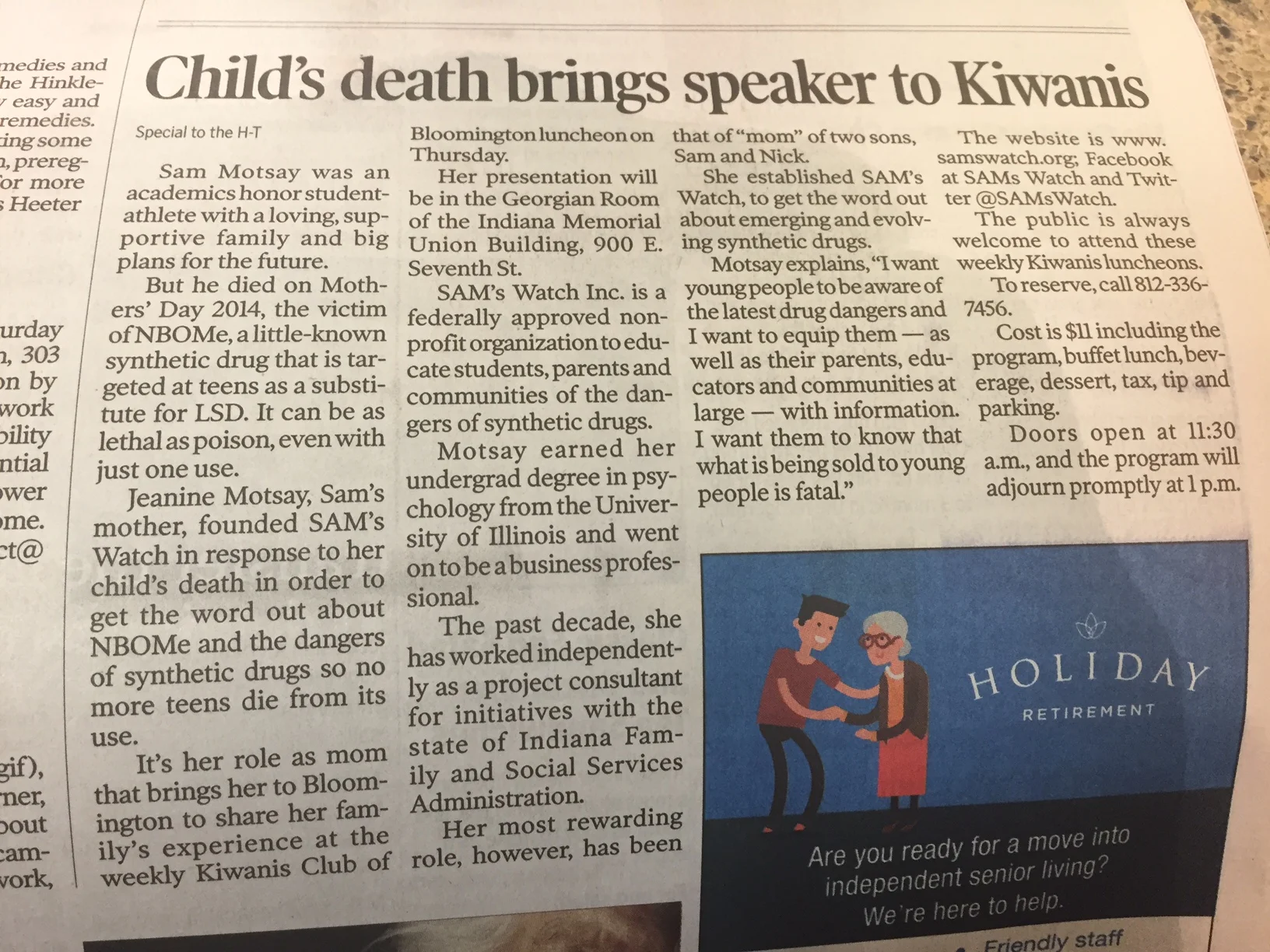Child's death brings speaker to Kiwanis