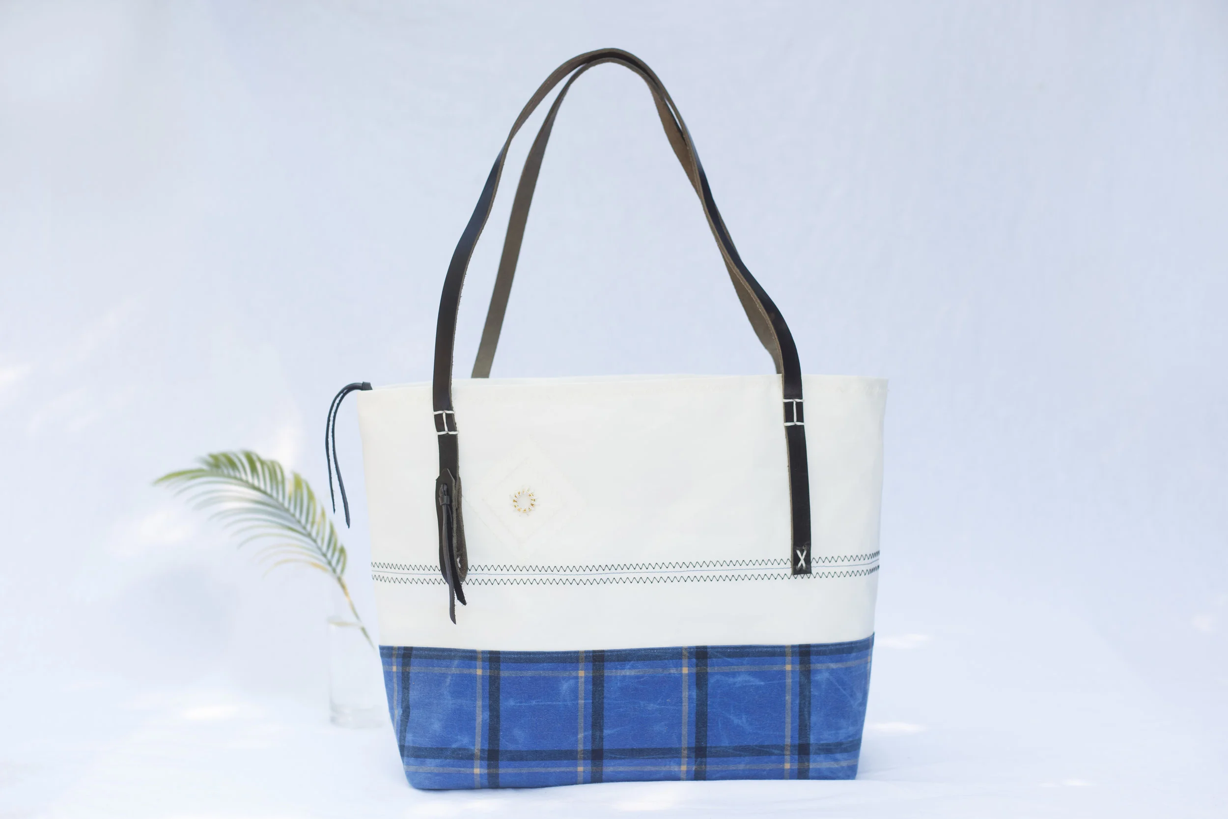 MEDIUM BLUE PLAID HANDSTITCHED