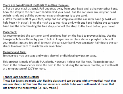 Ear Savers Instructions