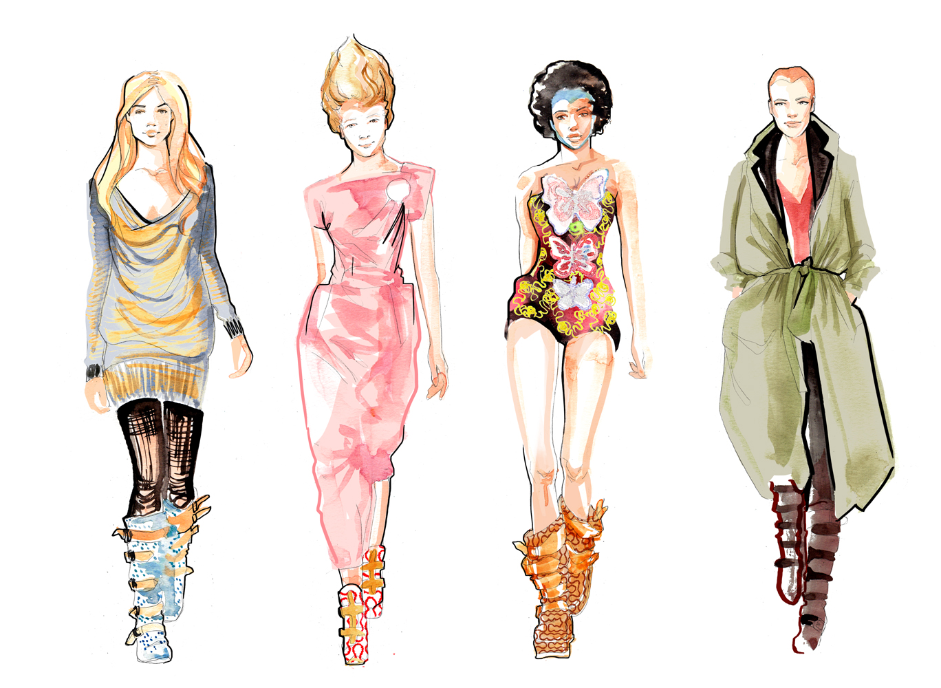Premium Vector  Set of watercolor dresses on hangers fashion illustration