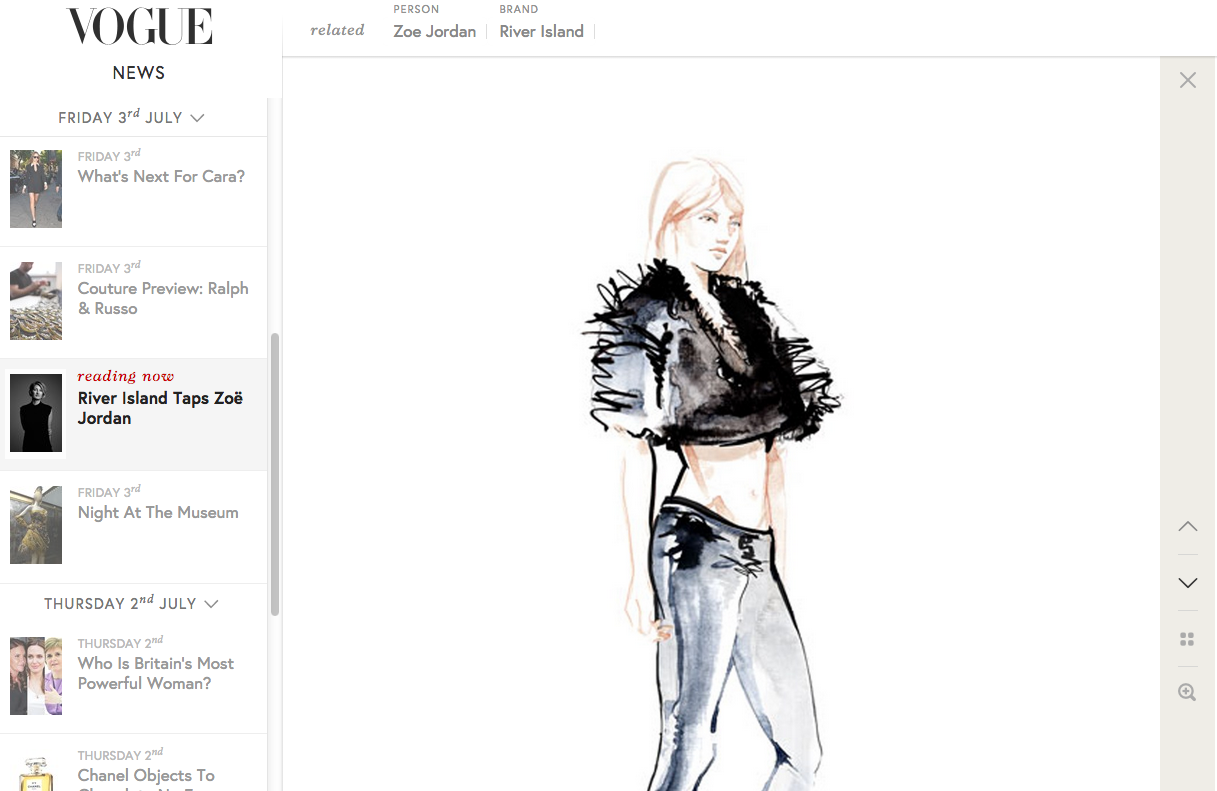 Willa Gebbie fashion illustrations for River Island X Zoë Jordan - as seen in Vogue