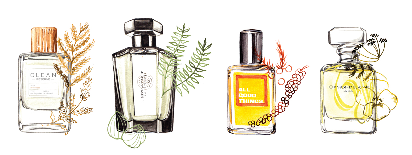 Watercolour perfume illustrations by Willa Gebbie