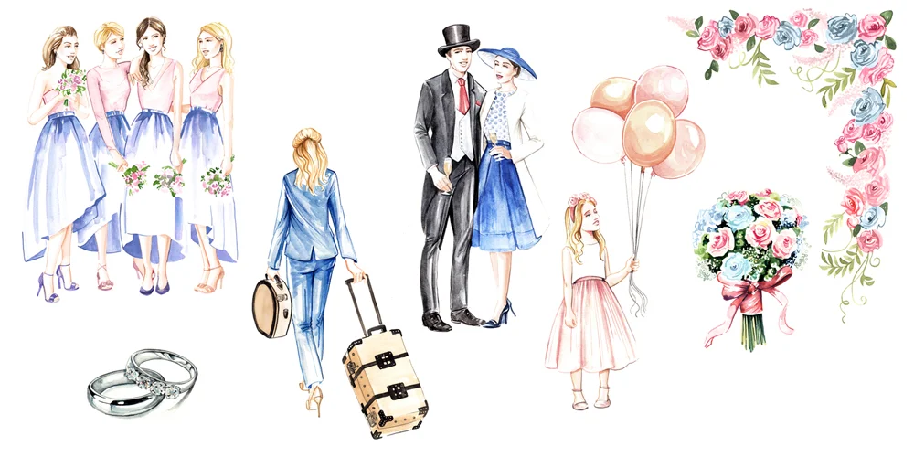 Watercolour wedding illustrations by Willa Gebbie