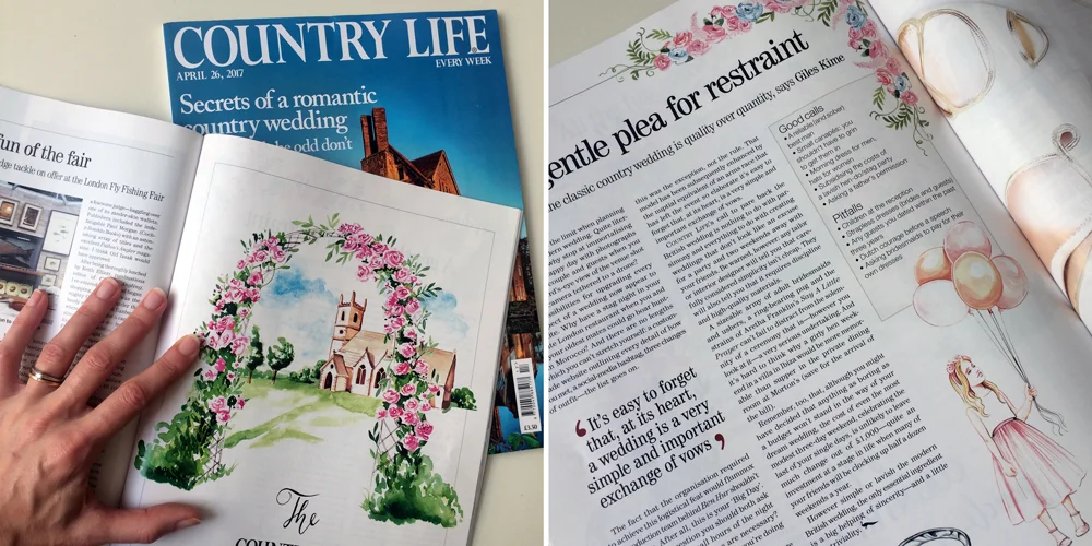 Classic, Watercolour wedding illustrations, Commission for Country Living byn illustrator, Willa Gebbie