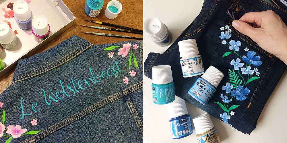 Willa Gebbie live illustration denim painting at John Lewis