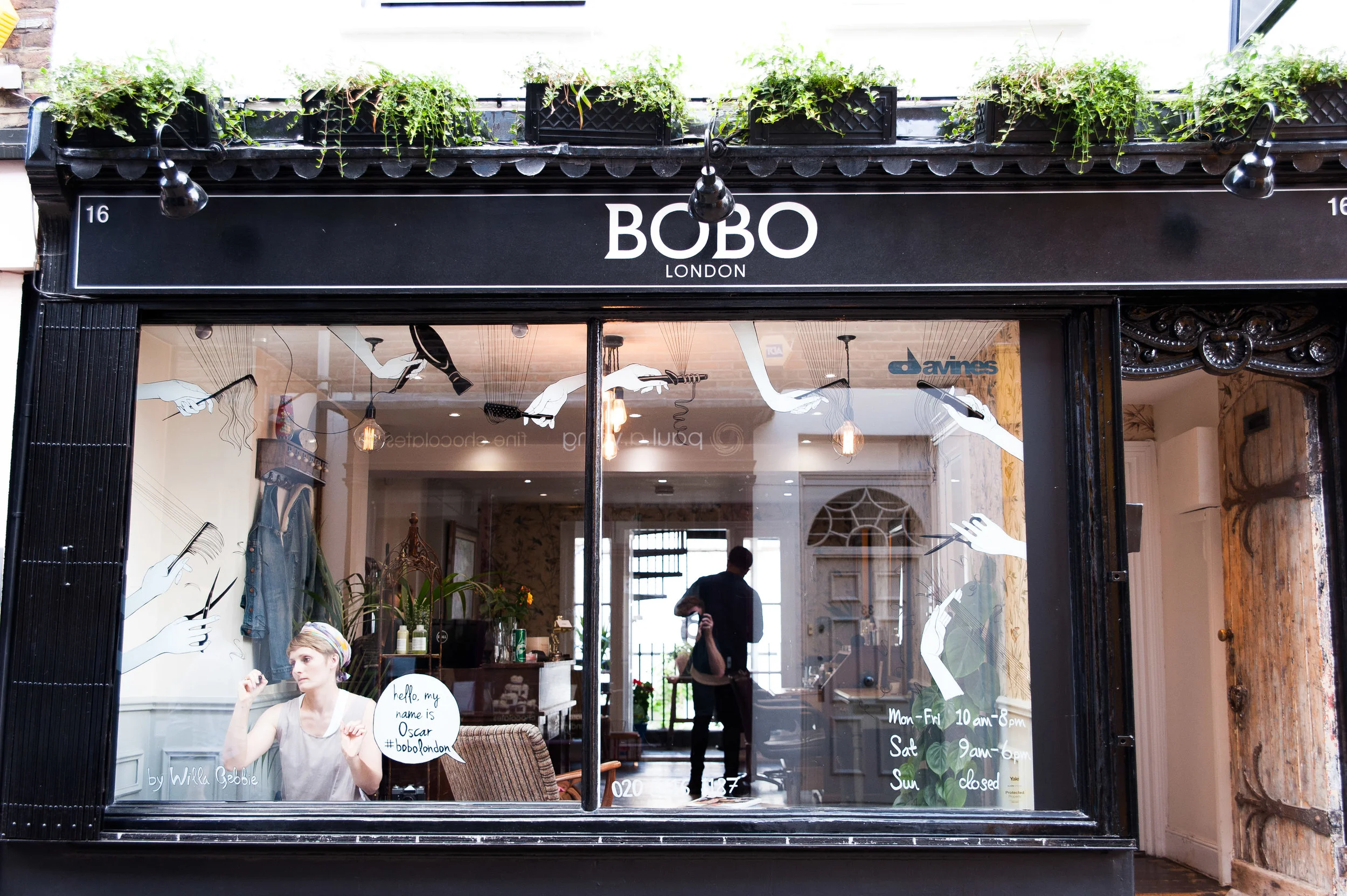 Live installation, Shop Window painting illustration by Willa Gebbie