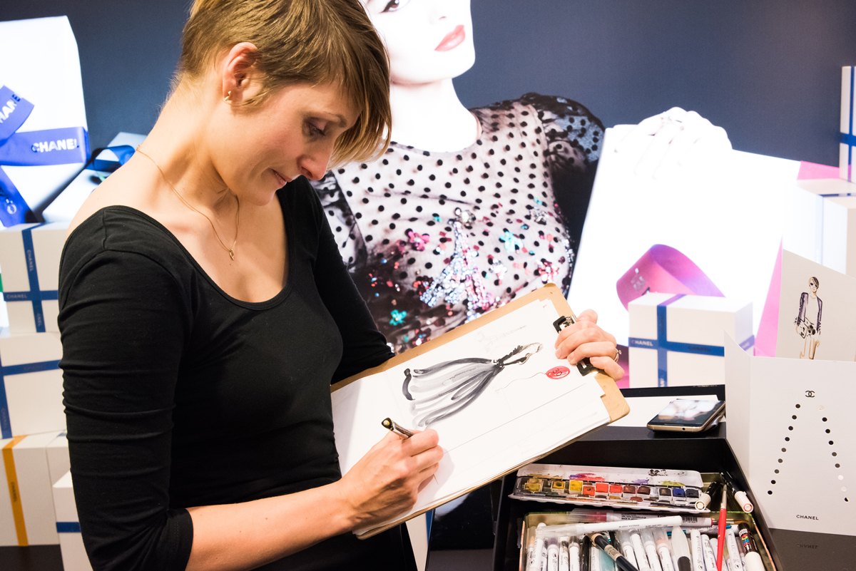 Live fashion illustration with Chanel at Harrods by Willa Gebbie
